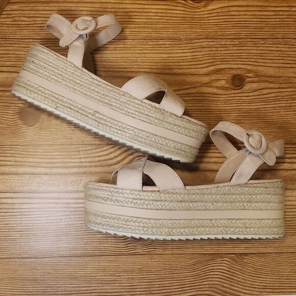 PULL&BEAR Flatform Espadrilles Pale Pink Sandles - Picture 5 of 9